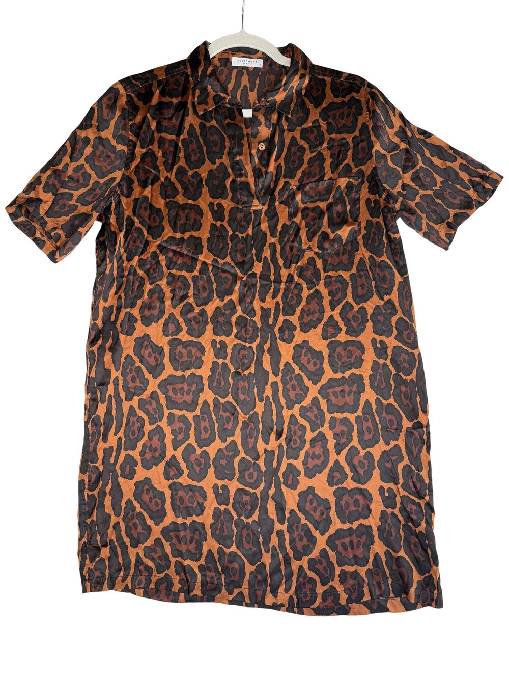 Equipment Dress Womens Small Brown Leopard Animal Print Shirt Mini Short Sleeve